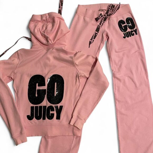 Vintage Juicy Couture Track Suit Pink Black Glitter Fits Size Small - Picture 3 of 16